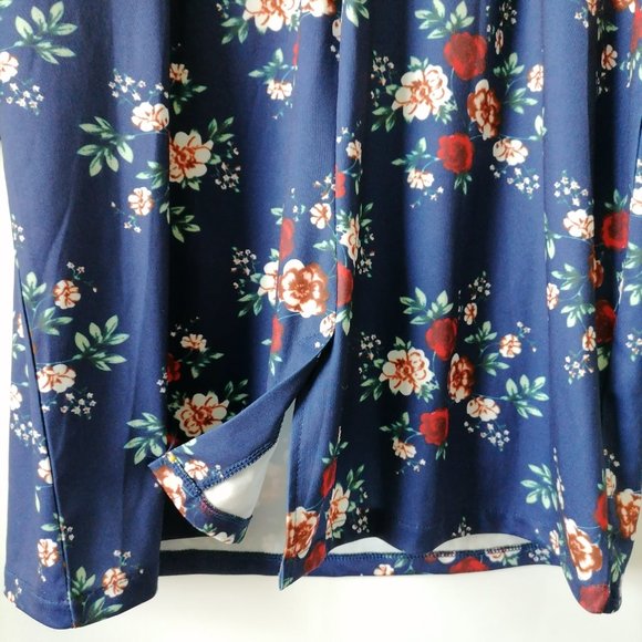 Haute Edition Womens Navy Blue Bell Sleeve Round Neck Floral Shift Dress Size 1X - Picture 7 of 10